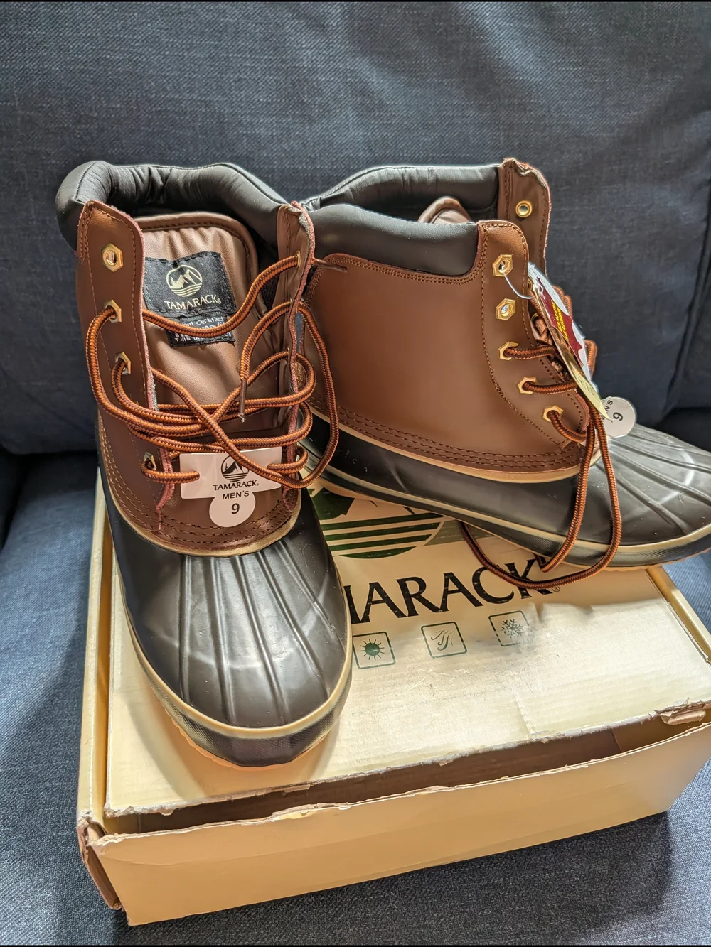 Men's Tamarack Brown Waterproof Duck Boots - Size 9